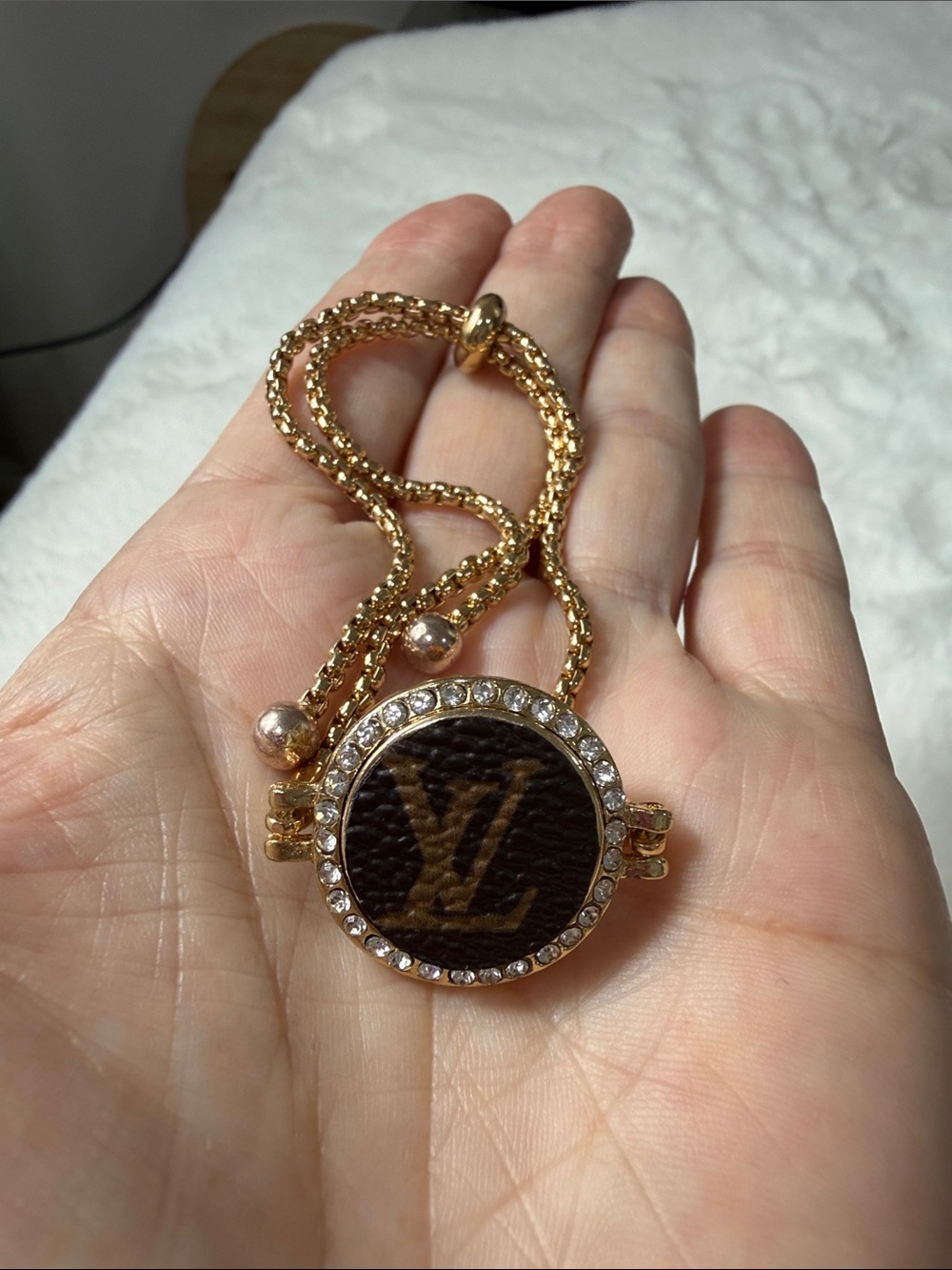 Louis Vuitton upcycled gold slide crystal bracelet